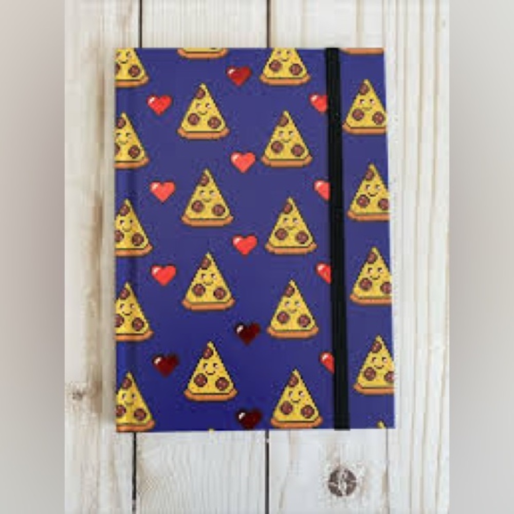 Happy Pixel Pepperoni Pizza Journal Notebook Heart Love Elastic Band Lined Pages